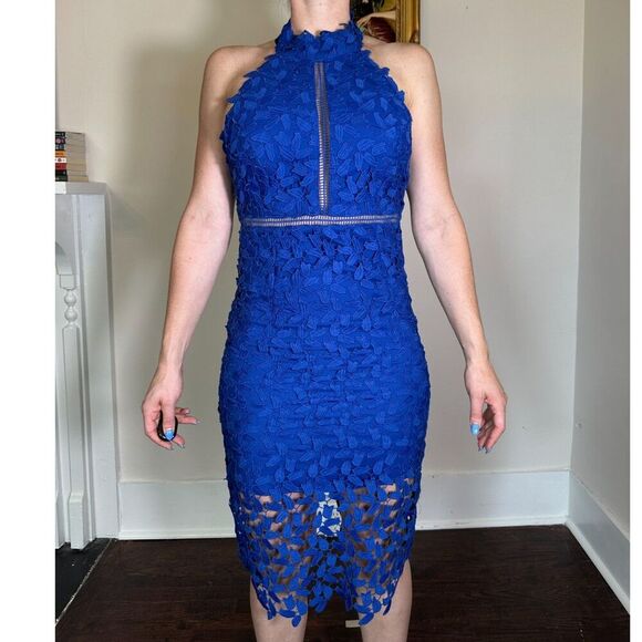 Bardot Gemma Halter Midi Dress in Cobalt Fits like Sz 4 - Picture 1 of 5
